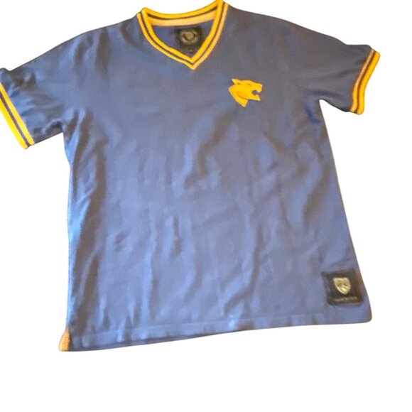 Football Town XL Mens V-Neck Shirt Navy & Yellow Cotton Blend Emilio Sansolini - Picture 1 of 6